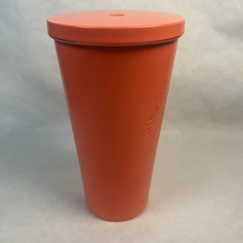 Starbucks Matte Coral Orange Cold Cup Tumbler 16‎ oz 2015 *No Straw